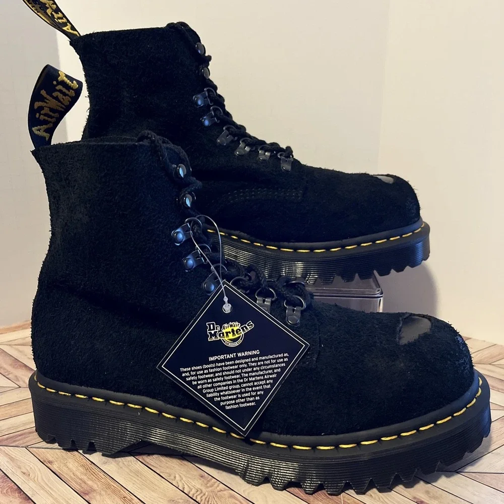 Dr Martens 1460 Pascal ST Hairy Suede Black M 9‎ W 10 Boots Exposed Steel Toe
